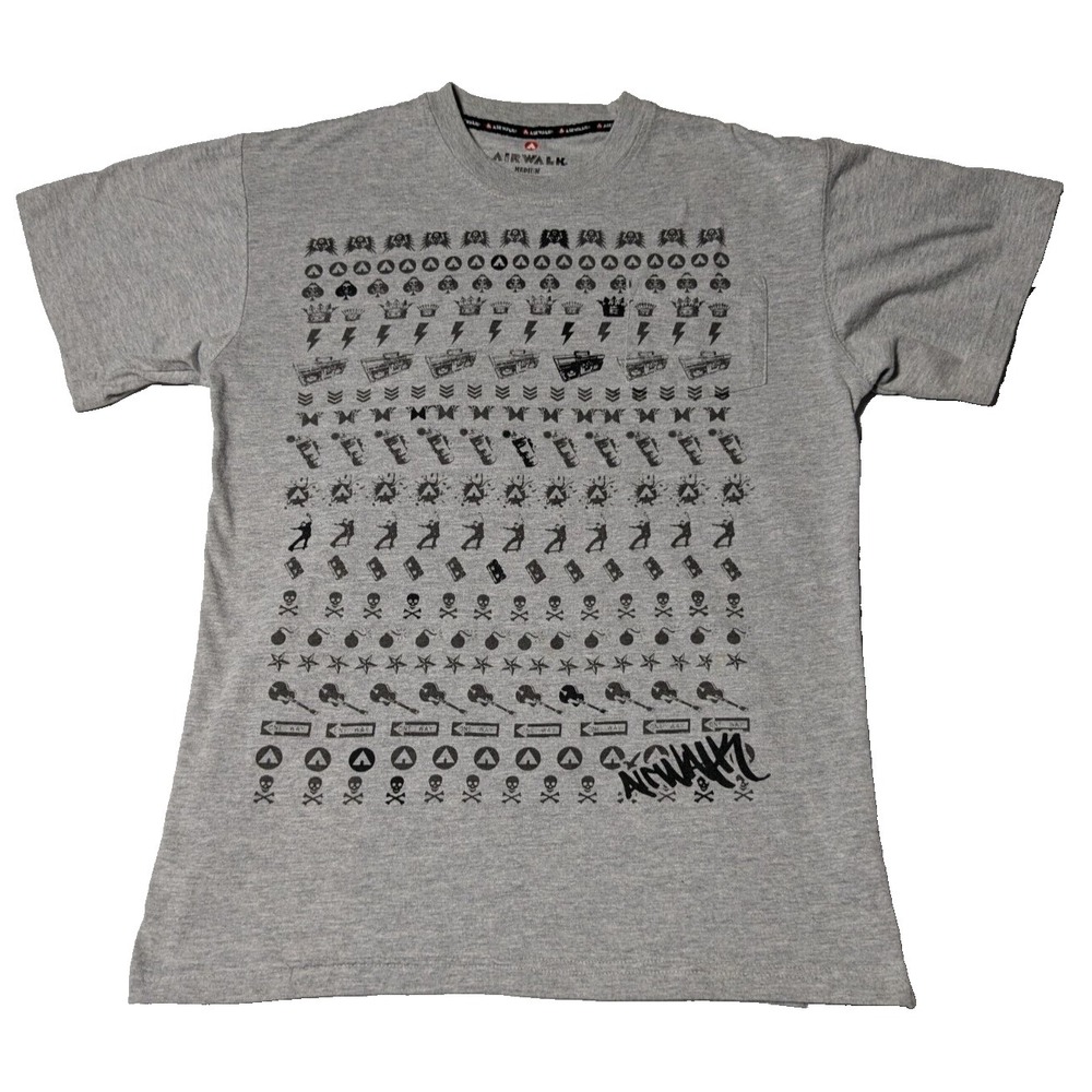 AIRWALK ICONS Men Medium Gray Cotton Blend Short Sleeve Graphic Print T-Shirt